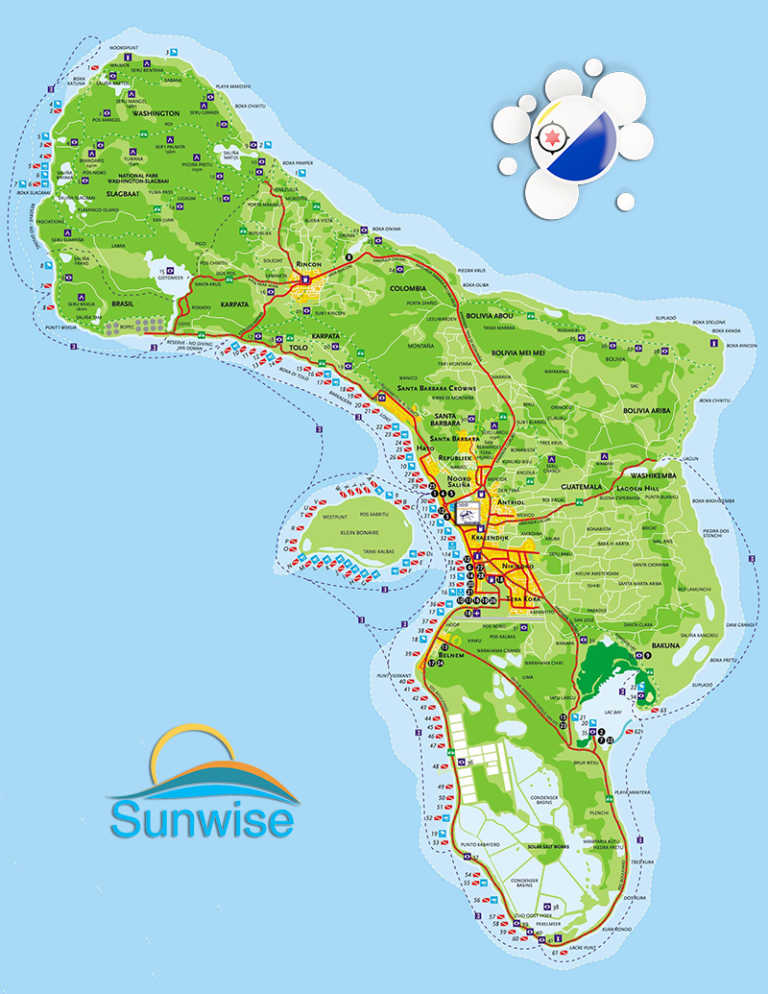 Check In Bij Je Sunwise Accommodatie Sunwise Bonaire   Map Bonaire Kaart Island Klein 768x994 