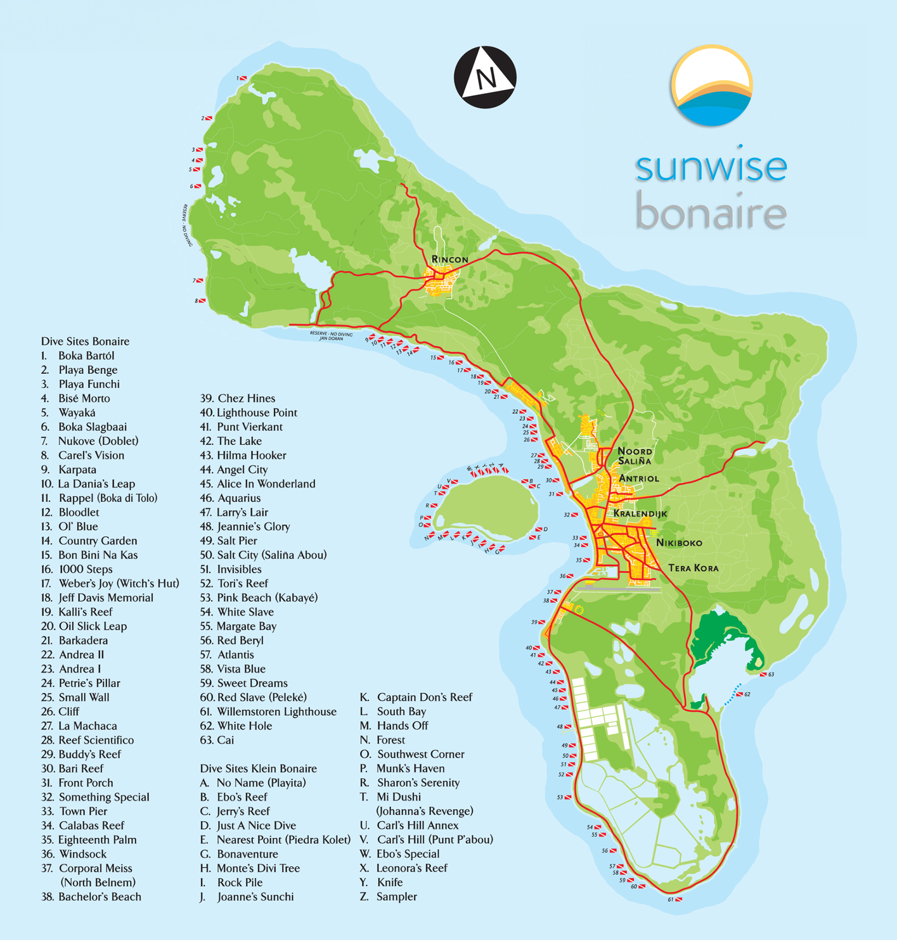 Bonaire Dive Map