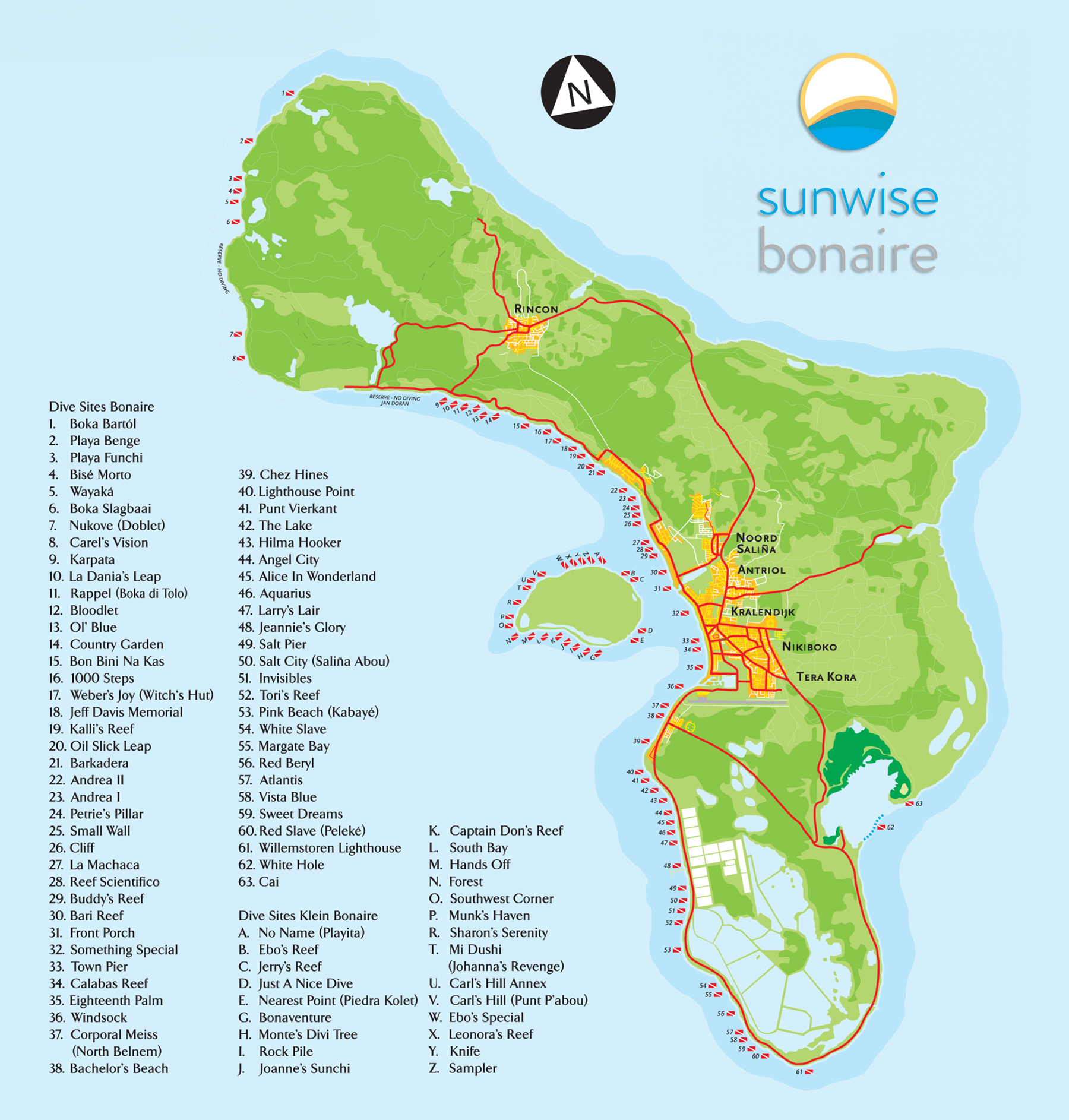 Check In Online At Your Sunwise Bonaire Accommodation   Bonaire Dive Map 