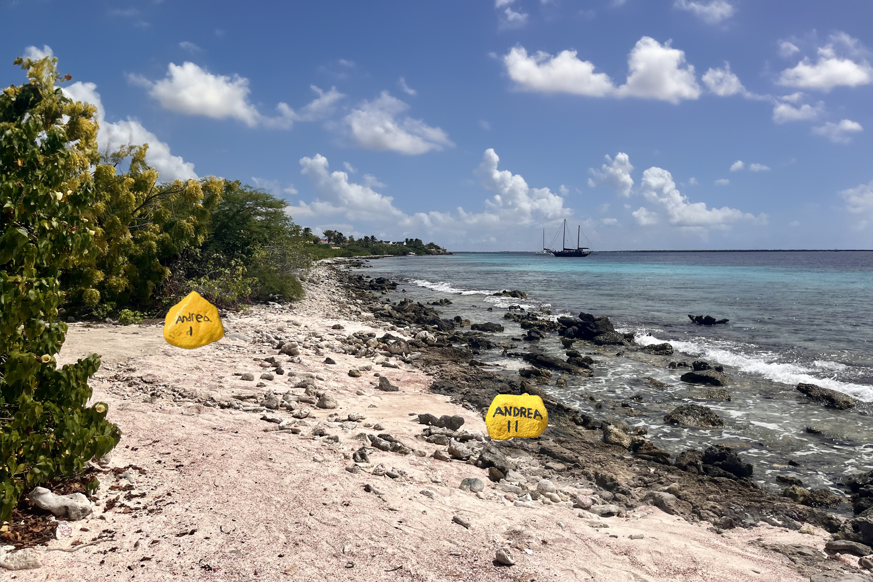 Bonaire's yellow stones with location